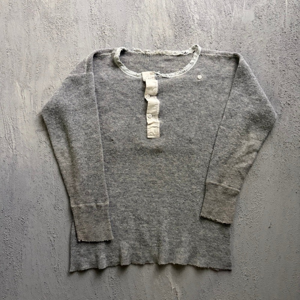 Vintage Wool Henley Shirt Medium Grey 1980s Distressed Stanfield's Canada